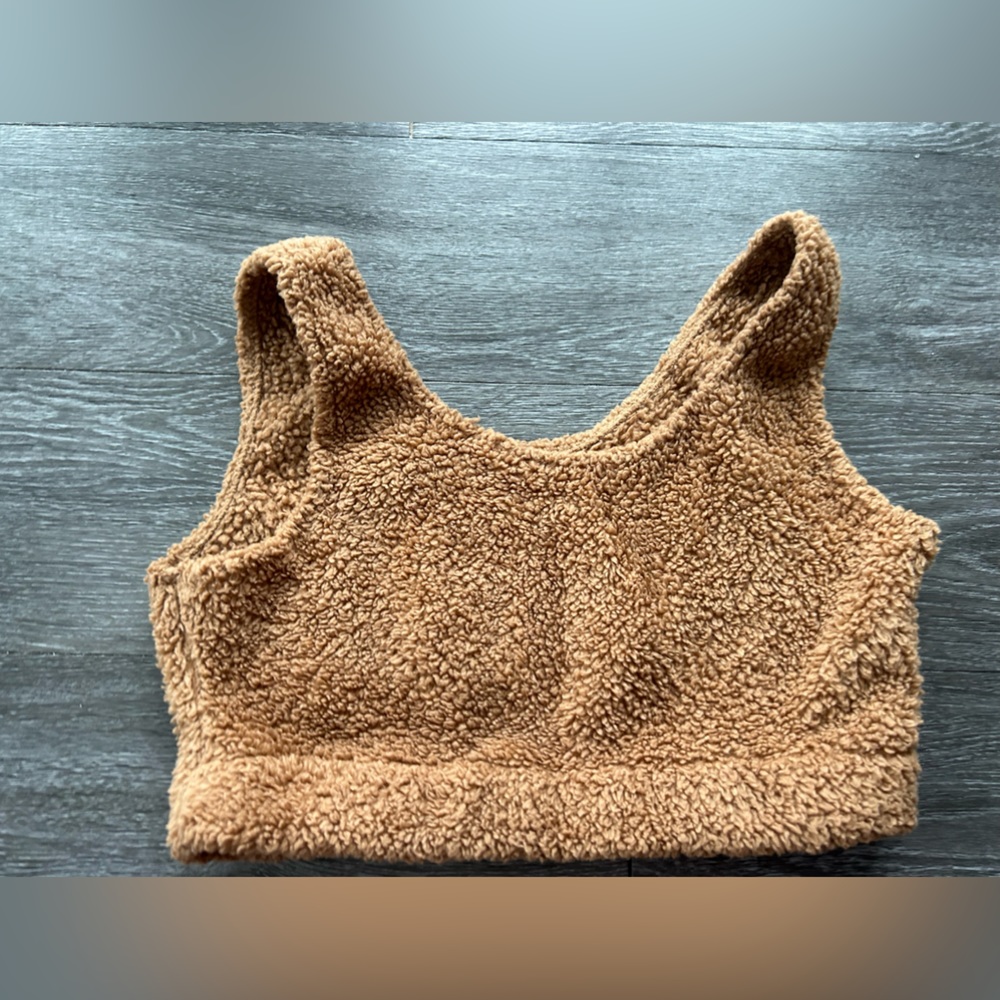 Fuzzy brown cropped tank top